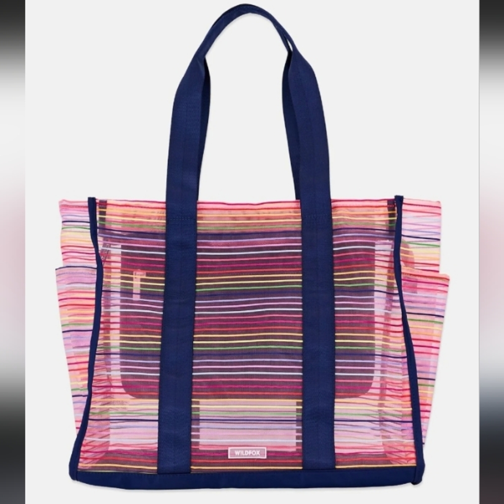 Wildfox 💋 Striped Rainbow 🌈 Mesh Tote (Blue Marine-Navy 💙)